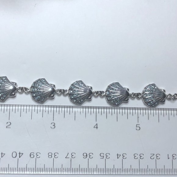 Sterling Silver Scallop Shell Bracelet with Faceted Aqua Crystals - Picture 3 of 3